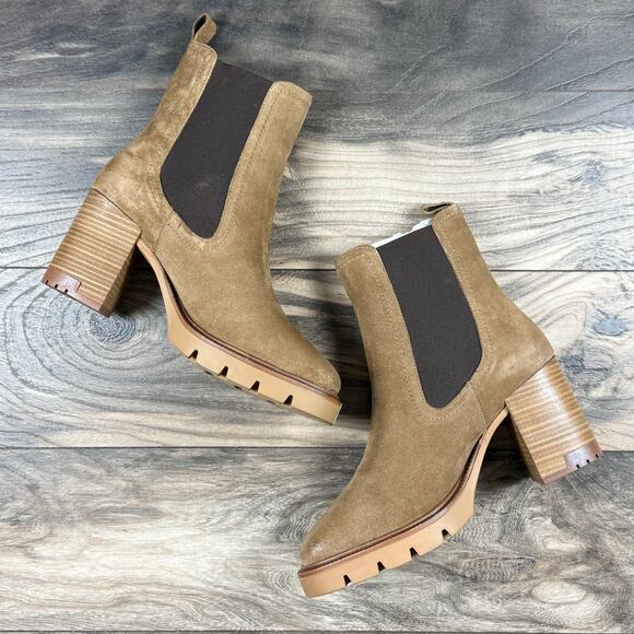 NIB Vintage Foundry Co 10 Penelope Suede Block Heel Chelsea Booties Light Brown - Picture 3 of 11